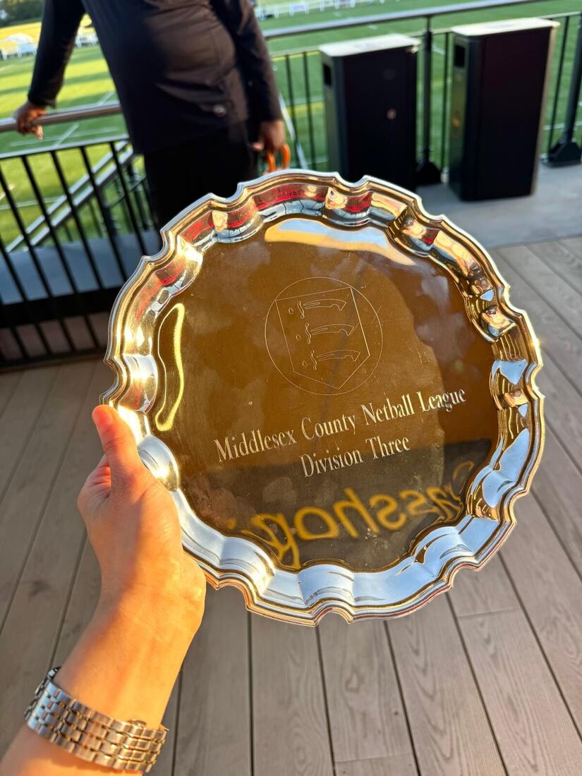 Silver salver engraved “Middlesex County Netball League Division Three”